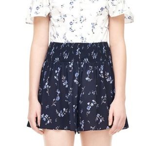Rebecca Taylor Francine Smocked Waistband Blue Floral Silk Shorts Size Small